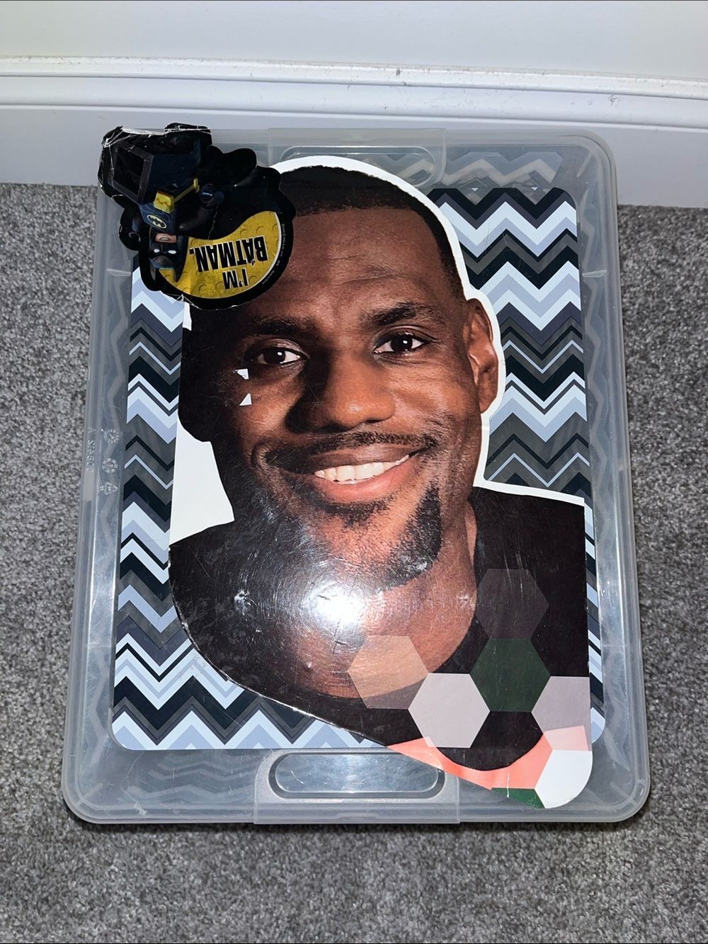 LeBron James I am Batman plastic basketball 5 year old sticker container 11x14”